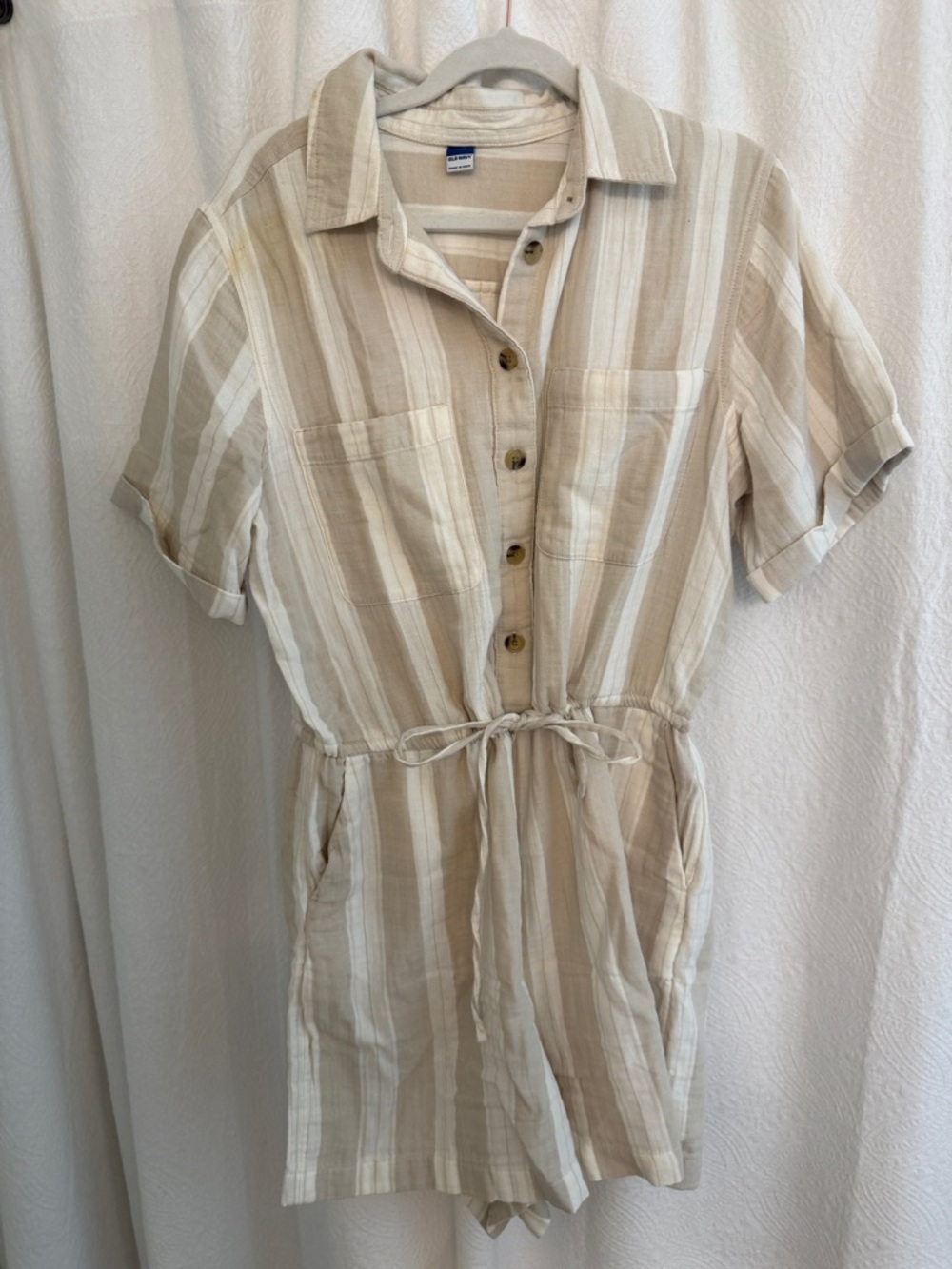 Old Navy Cream and Beige Striped Button-Down Shirt